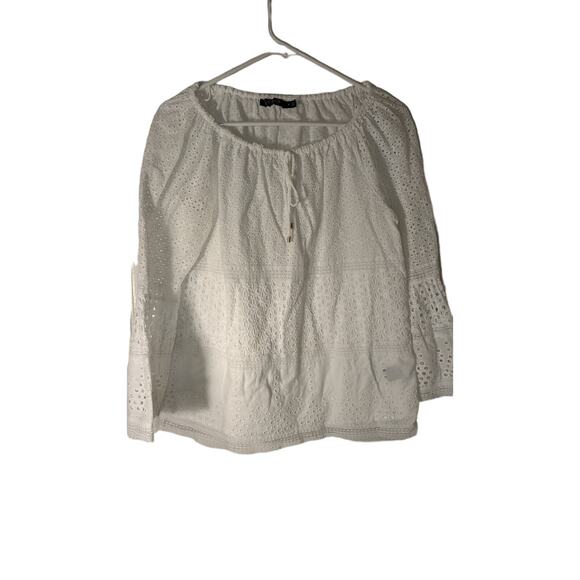 Lauren Ralph Lauren White Eyelet Lace Cotton Top with Bell Sleeves size Med - Picture 1 of 9